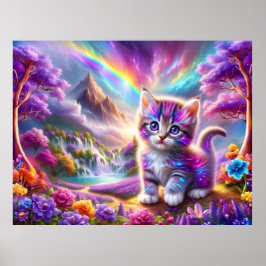 Whimsical Kitten in einer surrealen Fantasy Landsc Poster