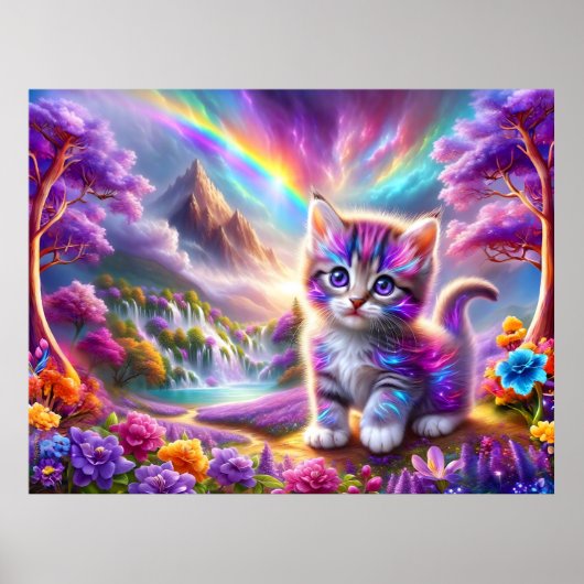 Whimsical Kitten in einer surrealen Fantasy Landsc Poster (Vorne)