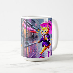 Whimsical Kitten Rain Run Classic Tasse