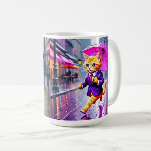 Whimsical Kitten Rain Run Classic Tasse (VorderseiteRechts)