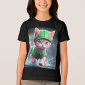 Whimsical Kitten Rain Run Premium Unisex Jugend-T- Tri-Blend Shirt (Vorderseite)