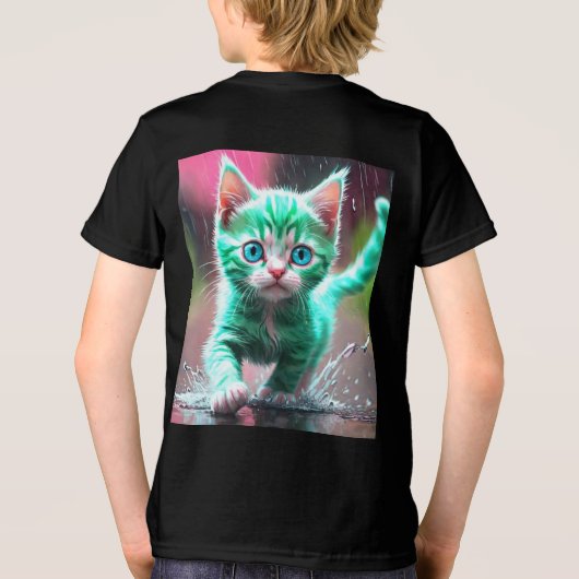 Whimsical Kitten Rain Run Premium Unisex Jugend-T- Tri-Blend Shirt (Rückseite)