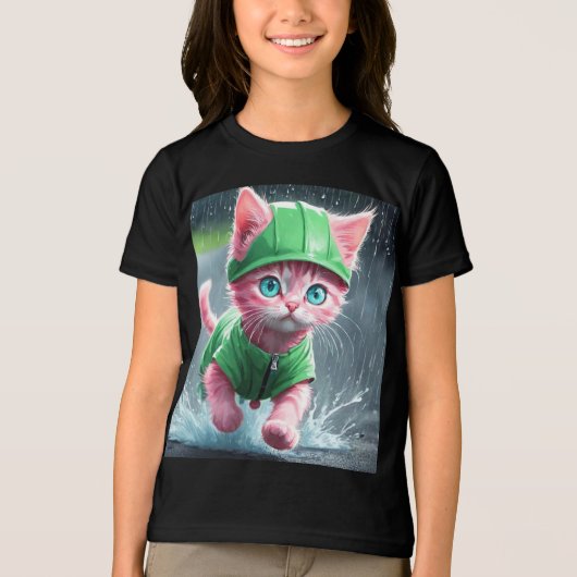 Whimsical Kitten Rain Run Premium Unisex Jugend-T- Tri-Blend Shirt (Vorderseite)