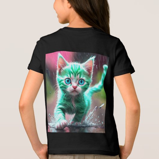 Whimsical Kitten Rain Run Premium Unisex Jugend-T- Tri-Blend Shirt (Rückseite)