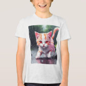 Whimsical Kitten Rain Run Premium Unisex Jugend-T- Tri-Blend Shirt (Vorderseite)