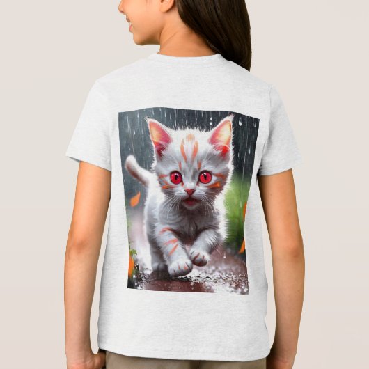 Whimsical Kitten Rain Run Premium Unisex Jugend-T- Tri-Blend Shirt (Rückseite)