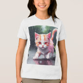 Whimsical Kitten Rain Run Premium Unisex Jugend-T- Tri-Blend Shirt (Vorderseite)