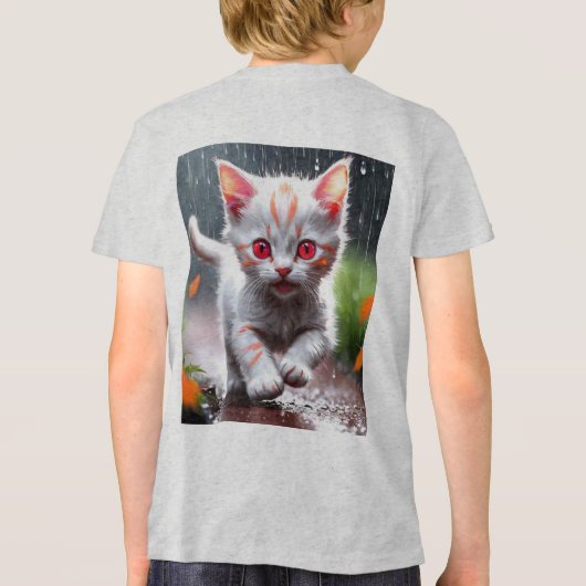 Whimsical Kitten Rain Run Premium Unisex Jugend-T- Tri-Blend Shirt (Rückseite)