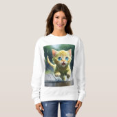 Whimsical Kitten Rain Run Women's Basic Sweatshirt (Vorne ganz)
