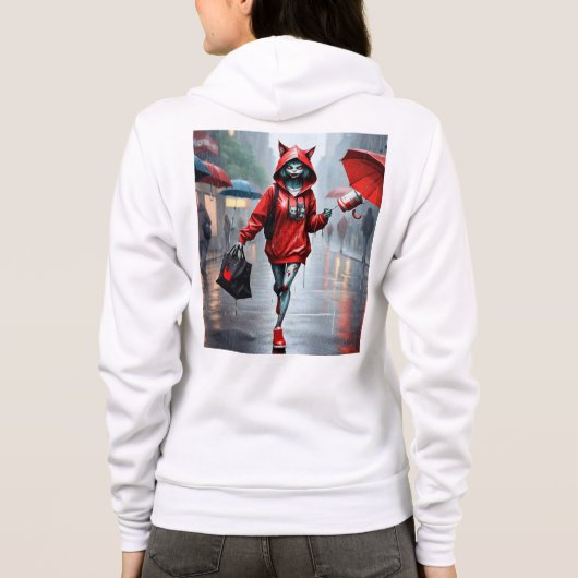 Whimsical Kitten Rain Run Women's Bella+Leinwand V Hoodie (Rückseite)