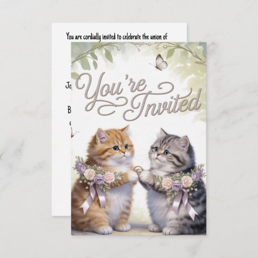 Whimsical Kitten Wedding Einladung (Vorne/Hinten)