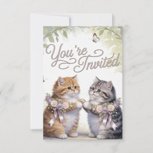 Whimsical Kitten Wedding Einladung (Vorderseite)