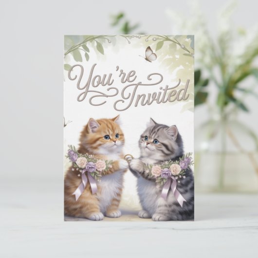 Whimsical Kitten Wedding Invitation  (Stehend Vorderseite)