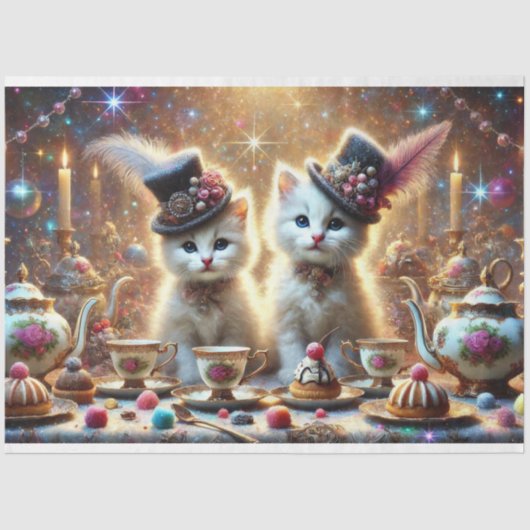 Whimsical Kittens Fantasy Tee Party Entdeckungsrei Seidenpapier (Vorderseite)