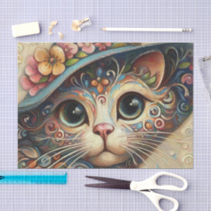 Whimsical Kitty Cat mit einem Hut-Entdeckungsblatt Seidenpapier