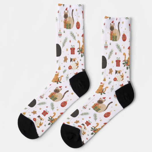 Whimsical Kitty Christmas Pattern Socks Socken (Linkes Detail)