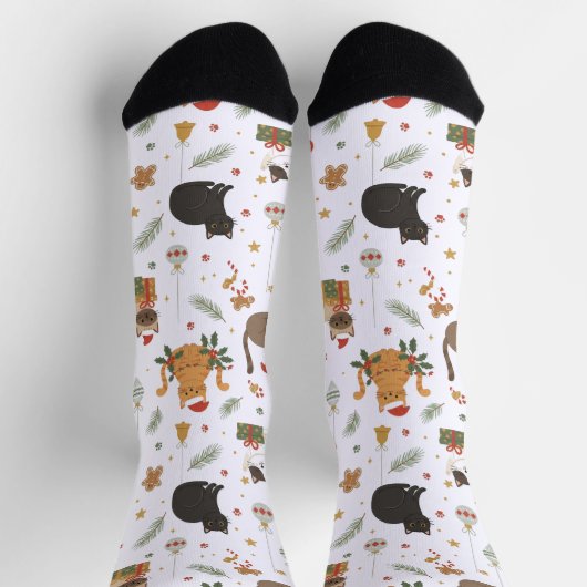 Whimsical Kitty Christmas Pattern Socks Socken (Oben)