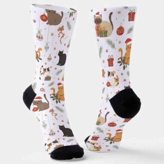 Whimsical Kitty Christmas Pattern Socks Socken (Gewinkelt)