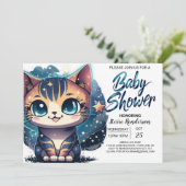 Whimsical Kitty Editable Baby Dusche Einladung (Stehend Vorderseite)
