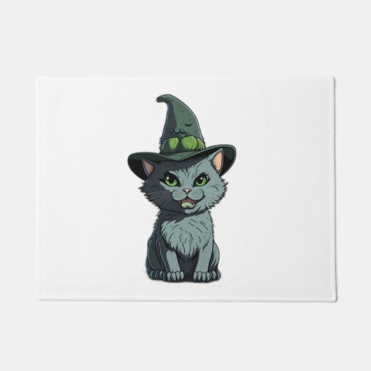 Whimsical Kitty Niedlich Gray Cat mit grünen Augen Fußmatte (Vorderseite)