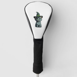 Whimsical Kitty Niedlich Gray Cat mit grünen Augen Golf Headcover