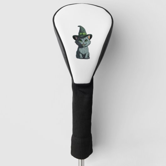 Whimsical Kitty Niedlich Gray Cat mit grünen Augen Golf Headcover (Vorderseite)