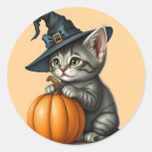 Whimsical Kitty Witch, Halloween Kitten Witch, Runder Aufkleber (Vorderseite)