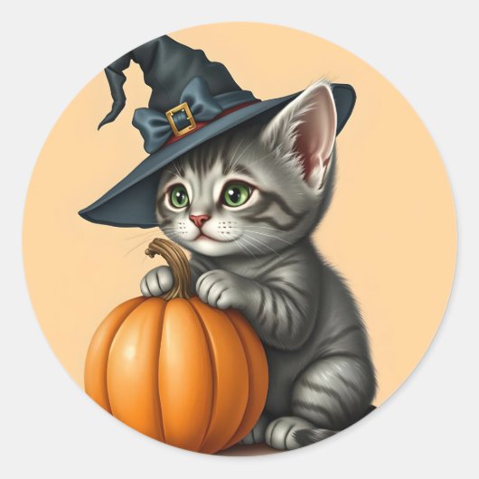 Whimsical Kitty Witch, Halloween Kitten Witch,     Runder Aufkleber (Vorderseite)