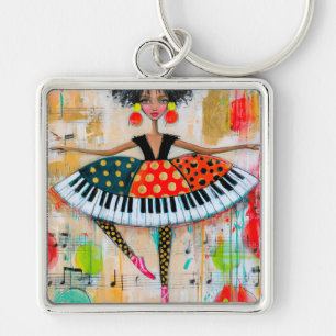 Whimsical Klaviertasten Musik Ballerina Schlüsselanhänger