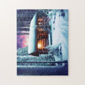 Whimsical kleine rustikale Holzhütte im Wald Puzzle (Vertikal)