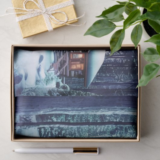 Whimsical kleine rustikale Holzhütte im Wald Seidenpapier (Geschenk)