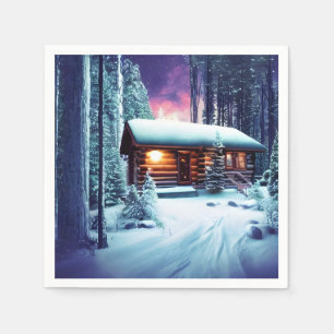 Whimsical kleine rustikale Holzhütte im Wald Serviette