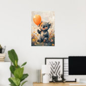 Whimsical Koala mit Orange Balloon in Meadow Digi Poster (Heimbüro)