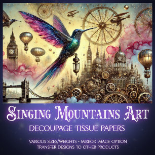 Whimsical Kolibri-Steampunk-Flug-Decoupage Seidenpapier