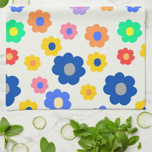 Whimsical kühl farbenfroh floral Retro fröhlich Geschirrtuch (Gefaltet)