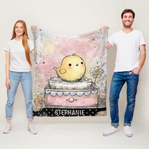 Whimsical-Küken-Blumen-Aquarell-Kunst Fleecedecke