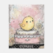 Whimsical-Küken-Blumen-Aquarell-Kunst Fleecedecke (Vorderseite)