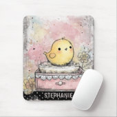 Whimsical-Küken-Blumen-Aquarell-Kunst Mousepad (Mit Mouse)