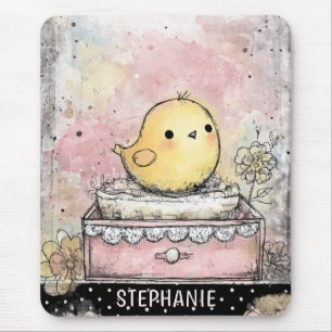 Whimsical-Küken-Blumen-Aquarell-Kunst Mousepad