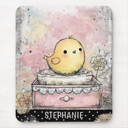 Whimsical-Küken-Blumen-Aquarell-Kunst Mousepad (Vorne)