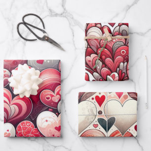 Whimsical Künstlerisch Extravagant Grau und Roter  Geschenkpapier Set