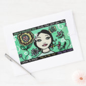 Whimsical Künstlerisch Girl Blume und farbenfroh Rechteckiger Aufkleber (Umschlag)