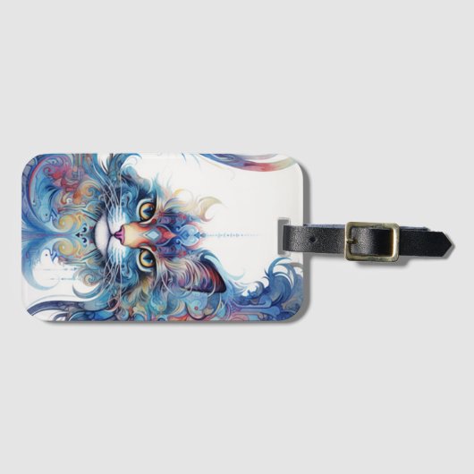 Whimsical, künstlerisch Psychedelic Cat Luggage Ta Gepäckanhänger (Vorderseite (Horizontal))