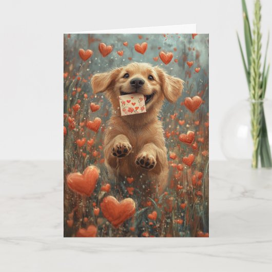 Whimsical Labrador Retriever in Heart Blume Karte (Vorderseite)