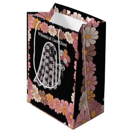 Whimsical Lace Ghost Illustration mit floral Mittlere Geschenktüte (Rückseite Schrägansicht)