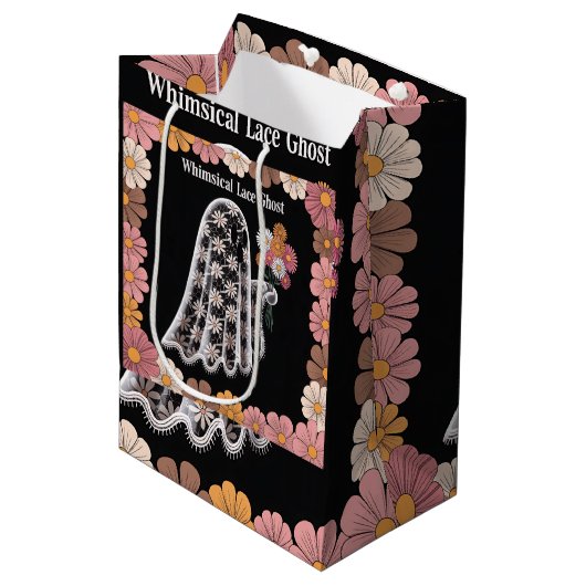 Whimsical Lace Ghost Illustration mit floral Mittlere Geschenktüte (Vorderseite Schrägansicht)