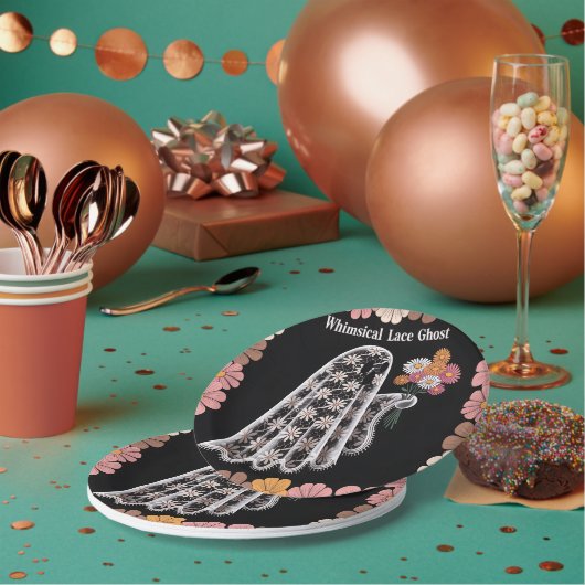 Whimsical Lace Ghost Illustration mit floral Pappteller (Multi)