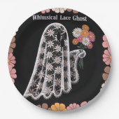 Whimsical Lace Ghost Illustration mit floral Pappteller (Vorderseite)