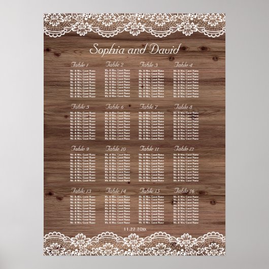Whimsical Lace Old Barn Wedding Chart Poster (Vorne)