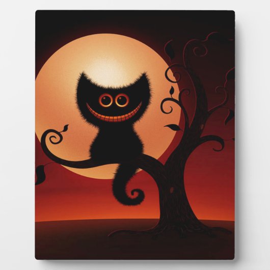Whimsical lächelnd schwarze Katze Fotoplatte (Vorderseite)